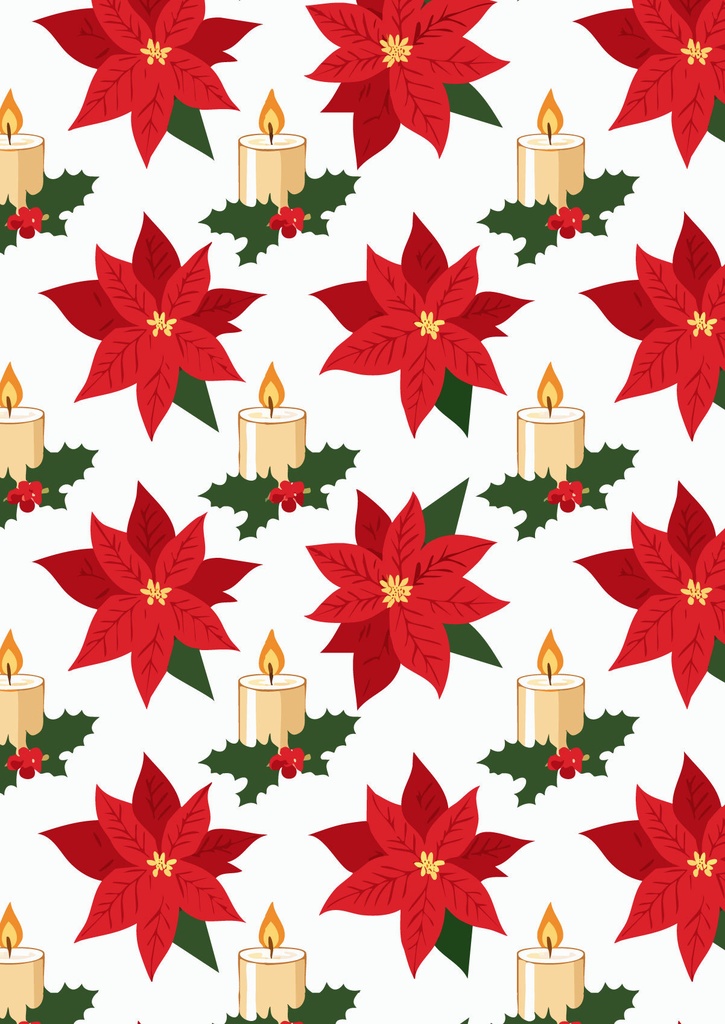 赤いポインセチアとキャンドルの華やかなクリスマス壁紙21