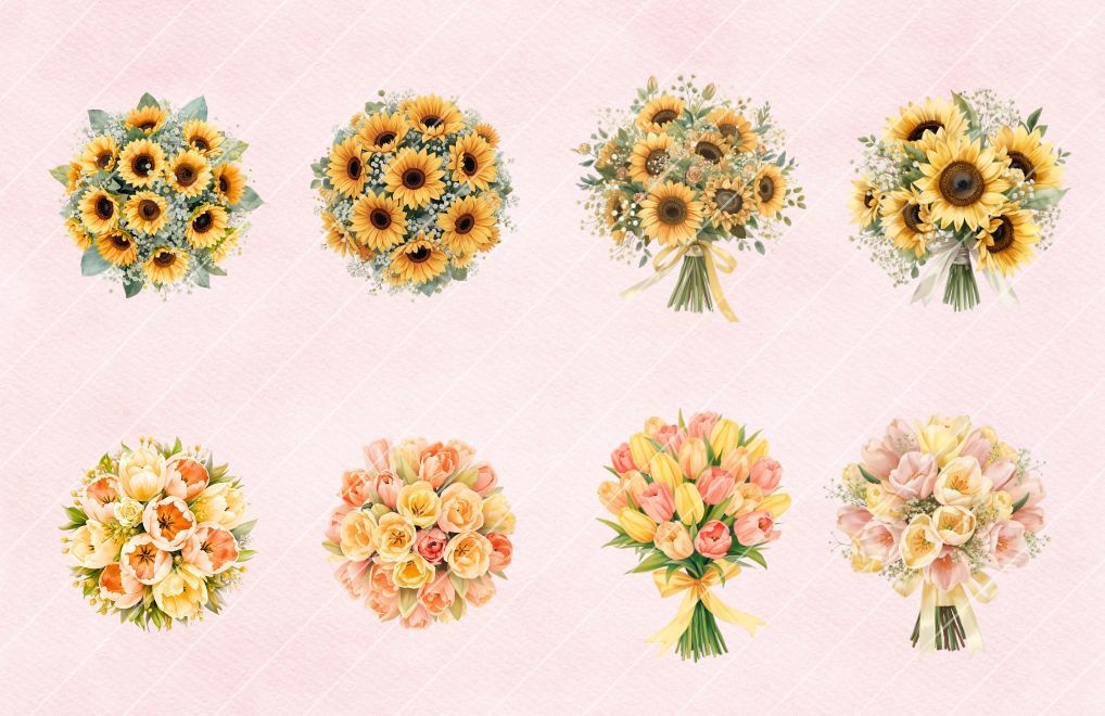 Wedding bouquet Clipart No.1|ウェディングブーケ クリップアート28点