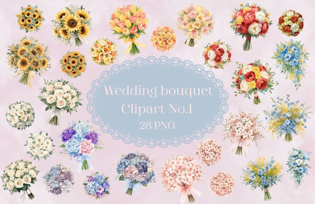 Wedding bouquet Clipart No.1｜ウェディングブーケ クリップアート28点
