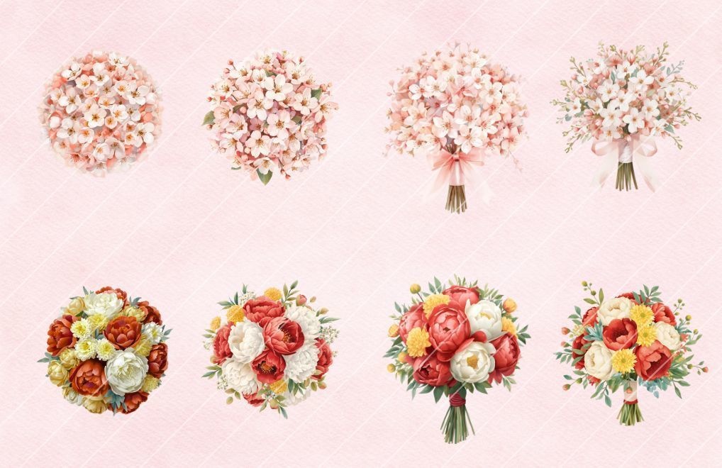 Wedding bouquet Clipart No.1|ウェディングブーケ クリップアート28点