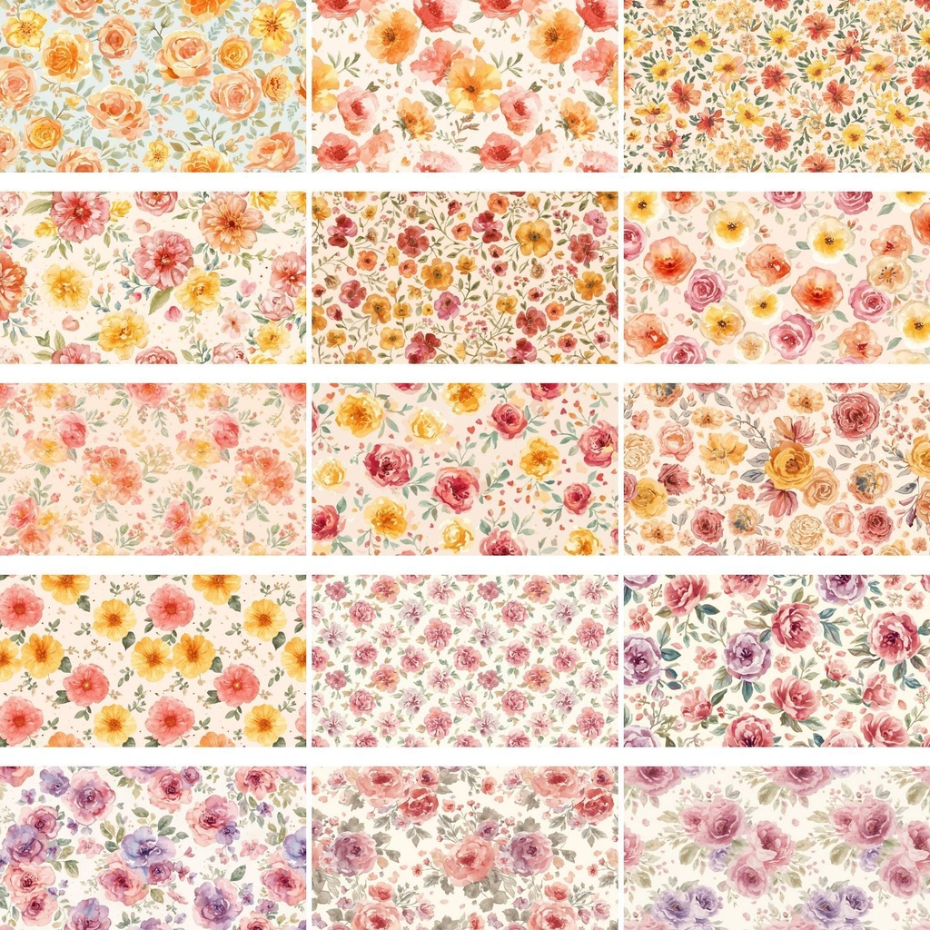 【背景素材】水彩風 花柄背景 60種類