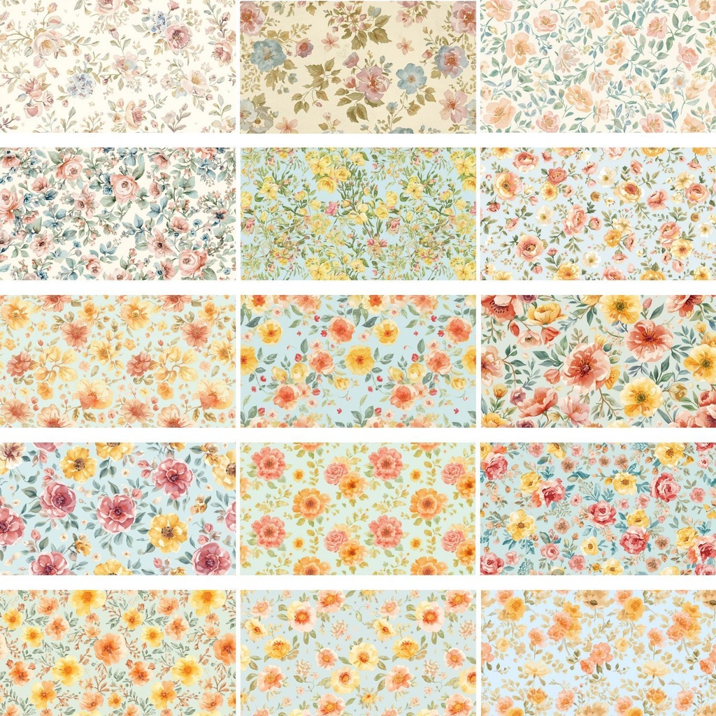 【背景素材】水彩風 花柄背景 60種類