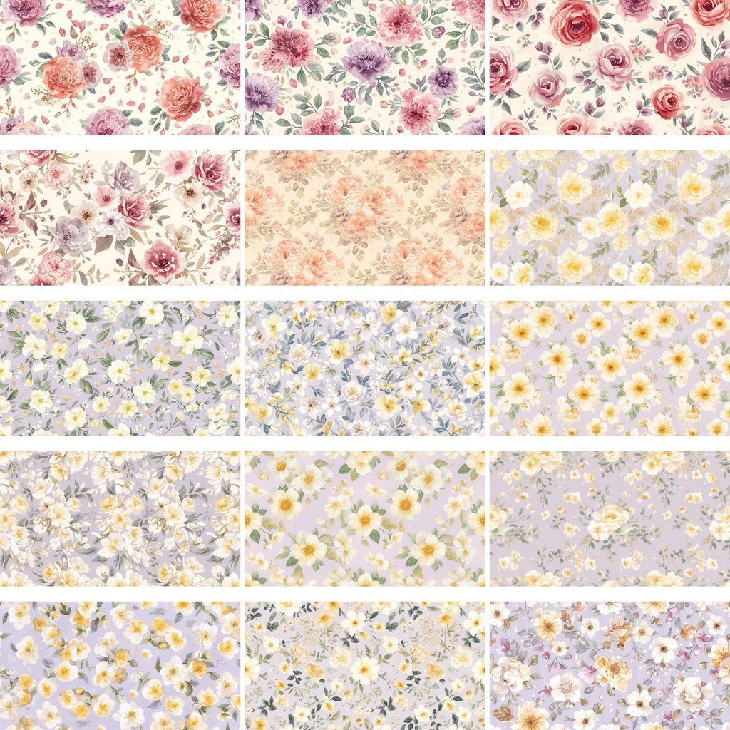 【背景素材】水彩風 花柄背景 60種類