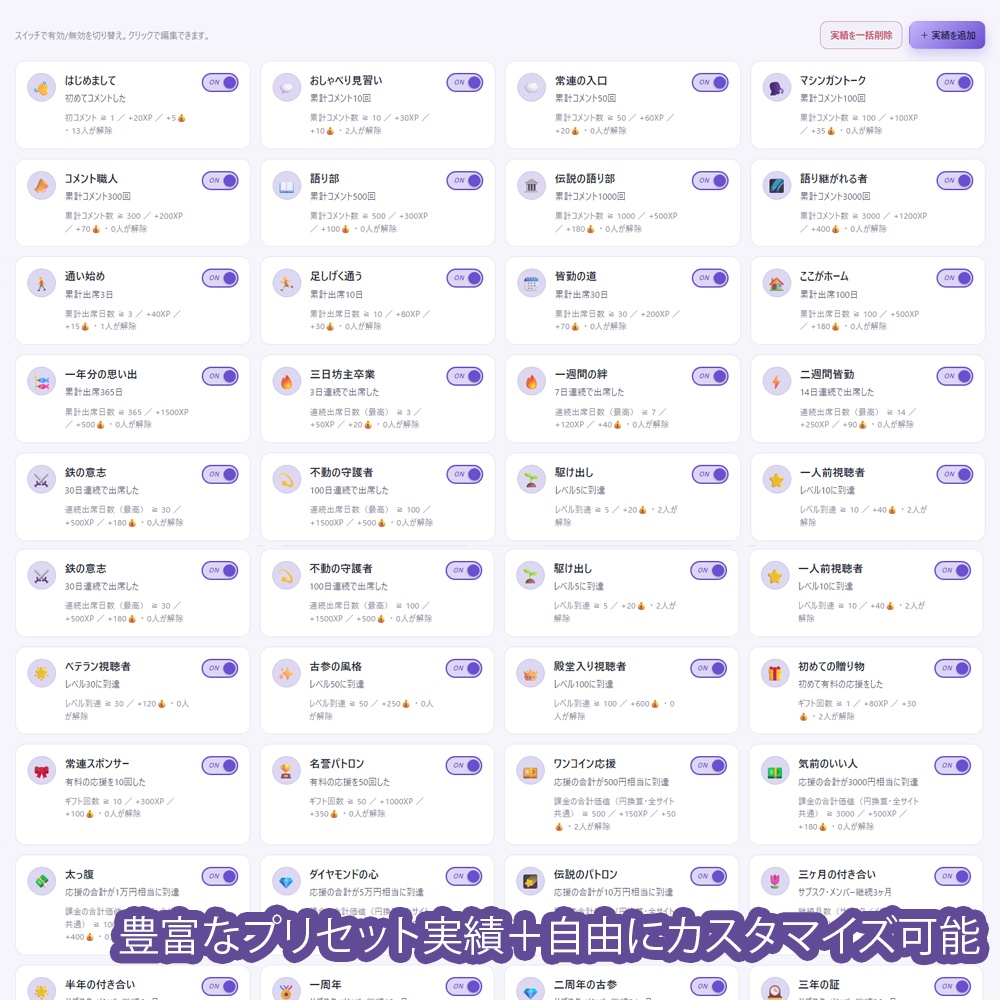Fanfare ─ 視聴者実績・レベル管理プラグイン【わんコメ対応】