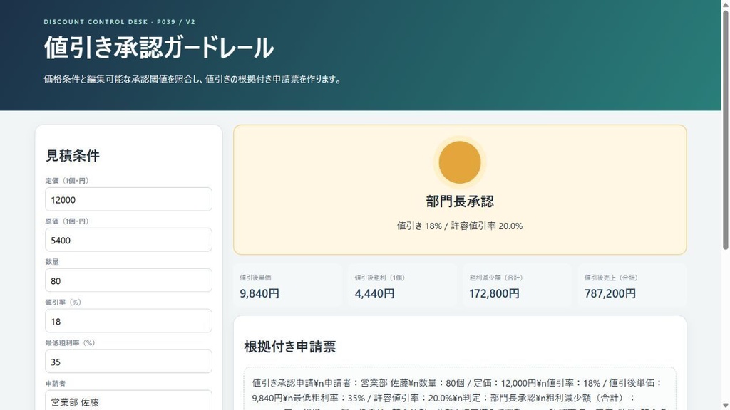 値引き承認ガードレール