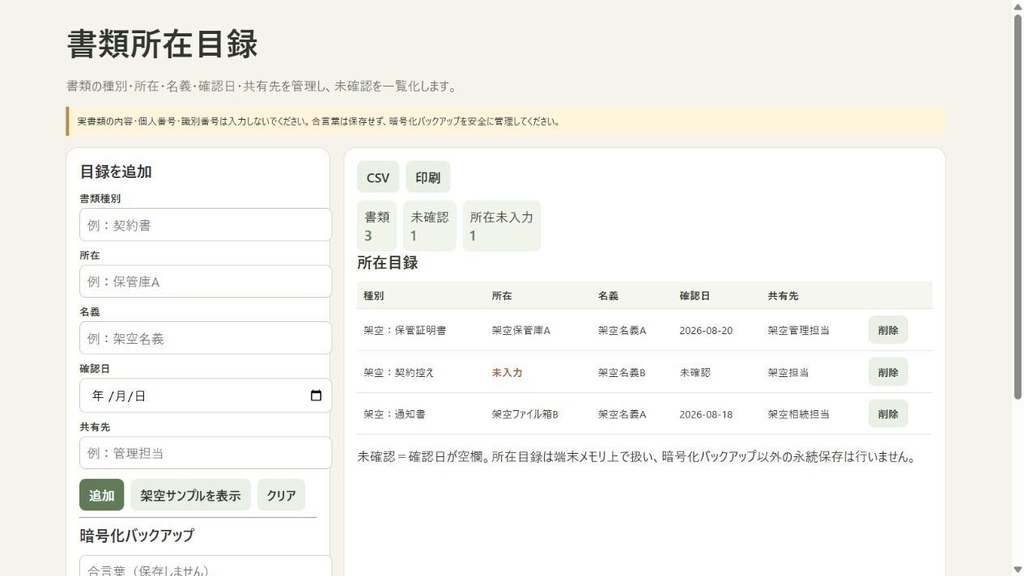 相続書類 暗号化所在目録