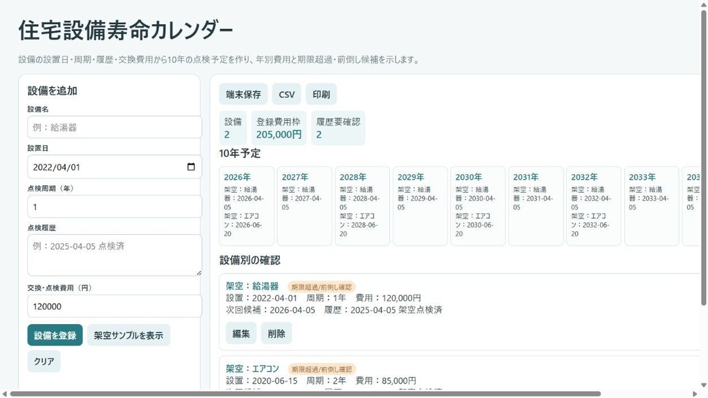 住宅設備寿命カレンダー
