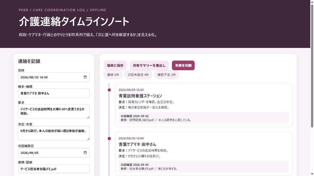 介護連絡タイムラインノート