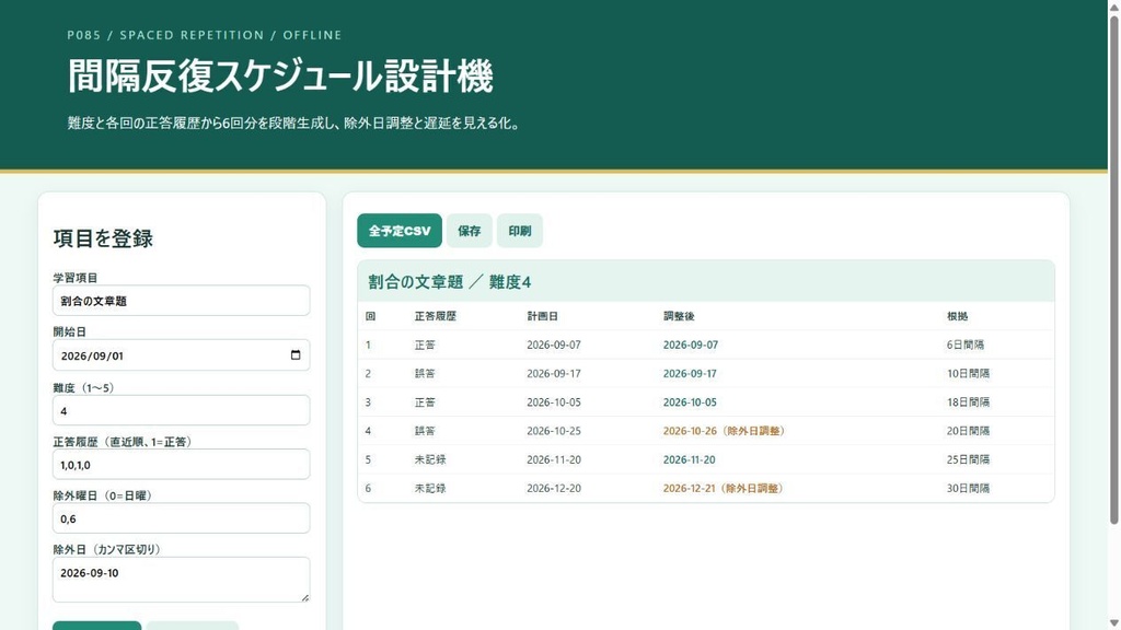 間隔反復スケジュール設計機