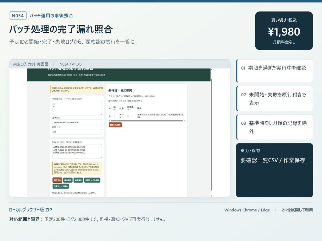 バッチ処理の完了漏れ照合（N034）