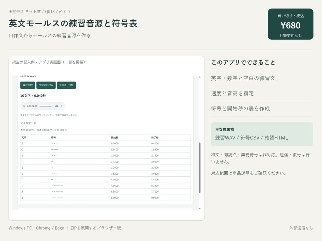 英文モールスの練習音源と符号表