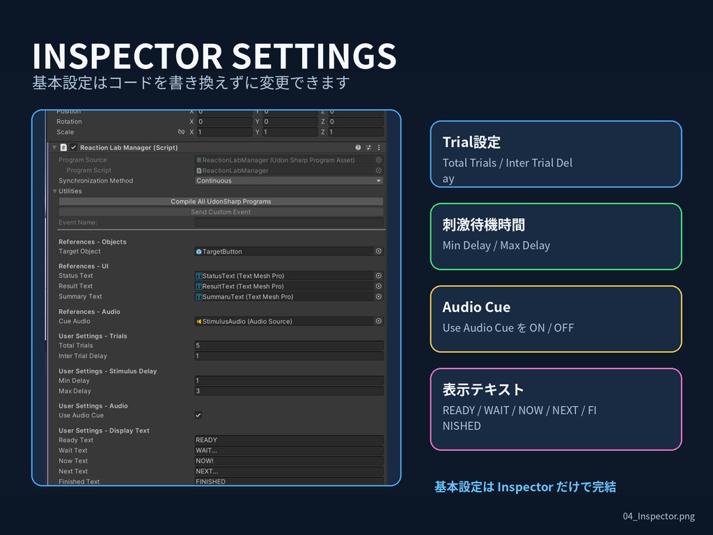 【VRChat / UdonSharp】Reaction Lab - 反応時間測定Prefab