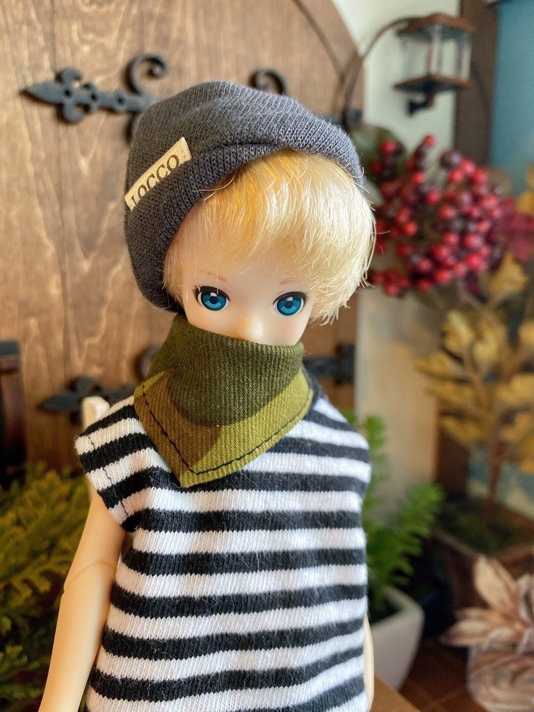 ドール用 バンダナ 赤タータンチェック