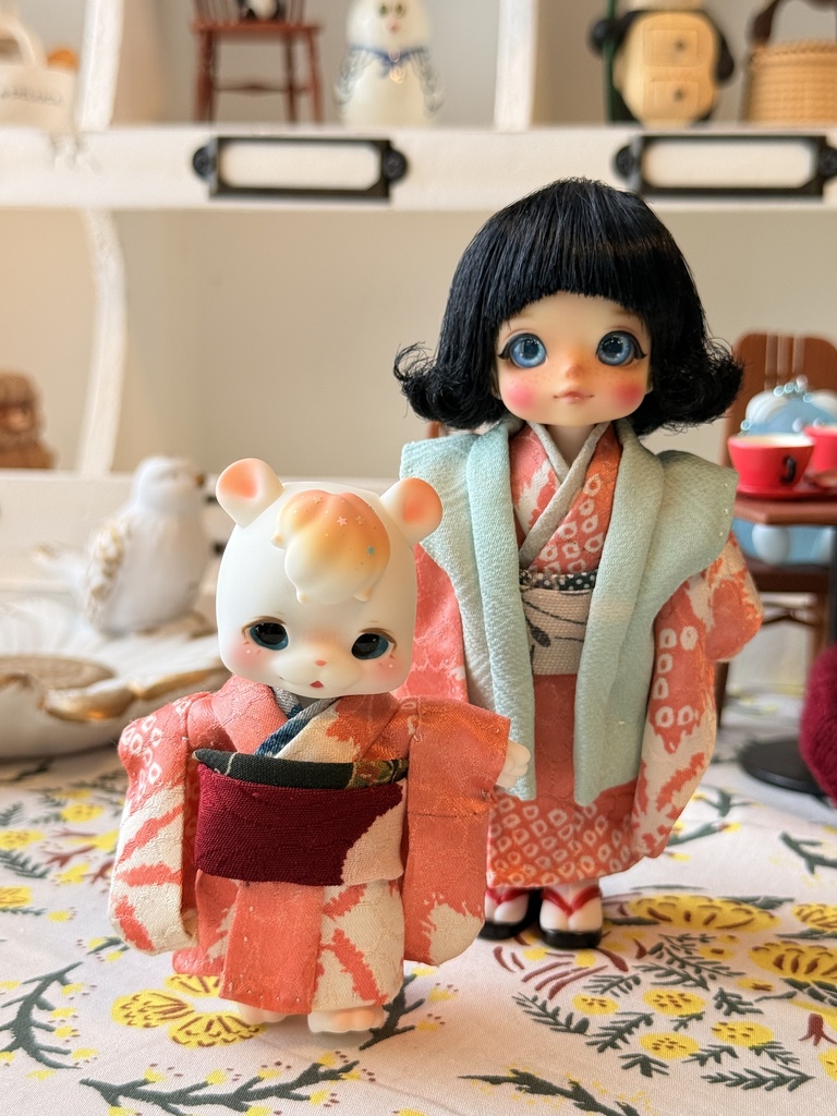 kumukuku cocoriang 正絹古布のお着物と羽織 淡朱色