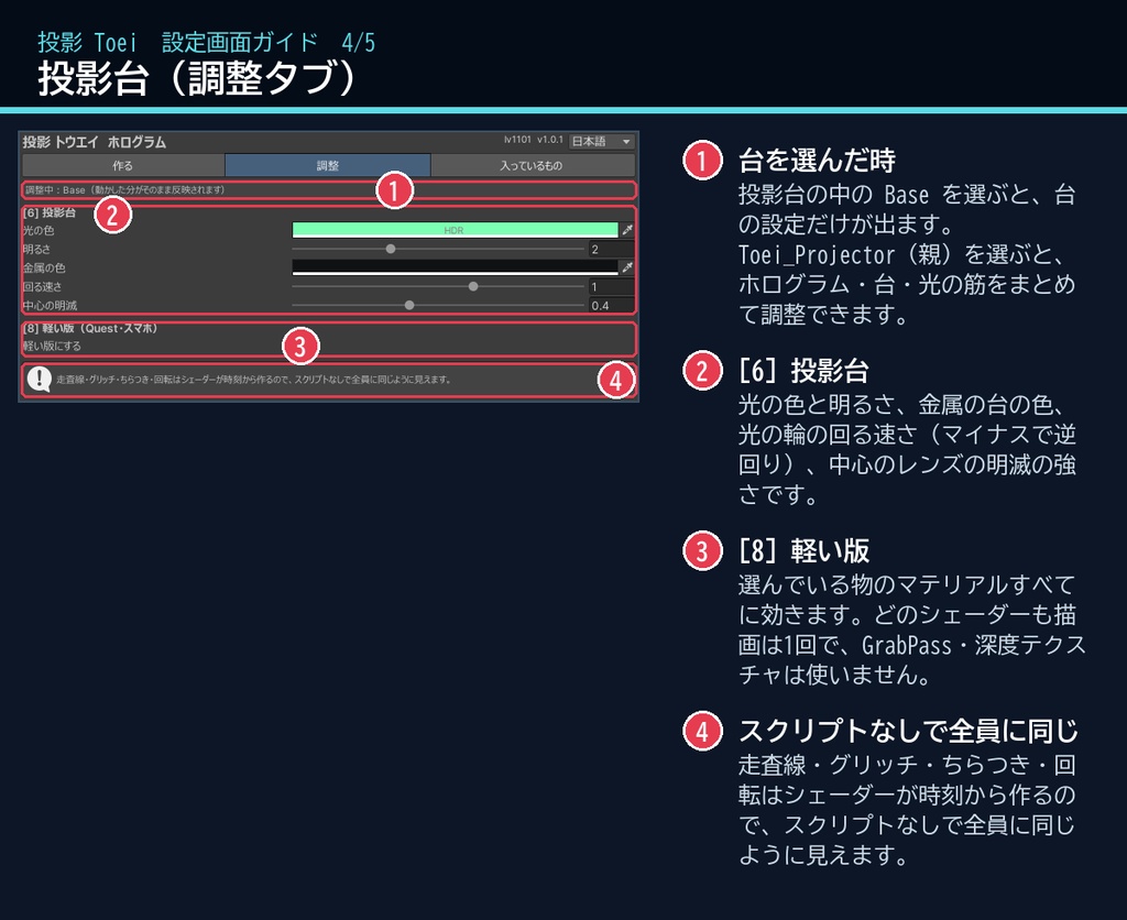 【VRChat】ホログラムシェーダー 投影 トウエイ Toei Hologram(ワールド向け)