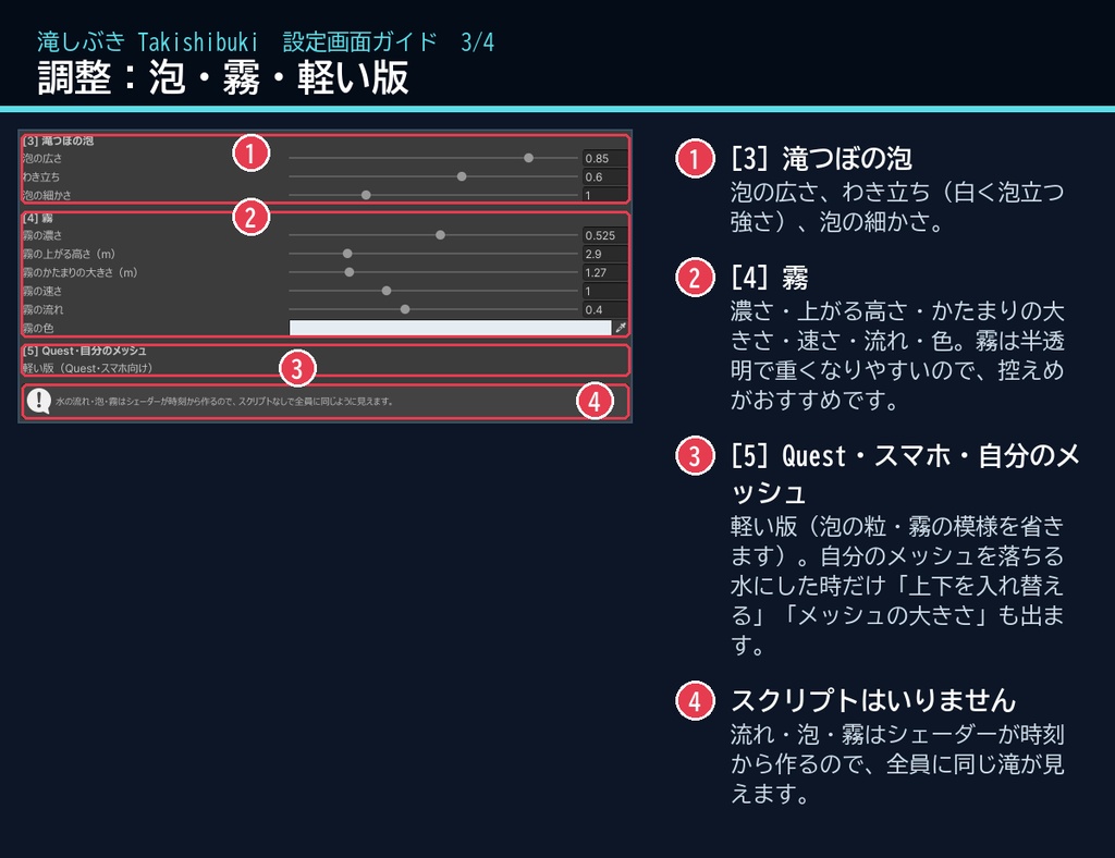 【VRChatワールド用】岩肌を流れ落ちる滝のシェーダー「滝しぶき」【PC/Quest対応】