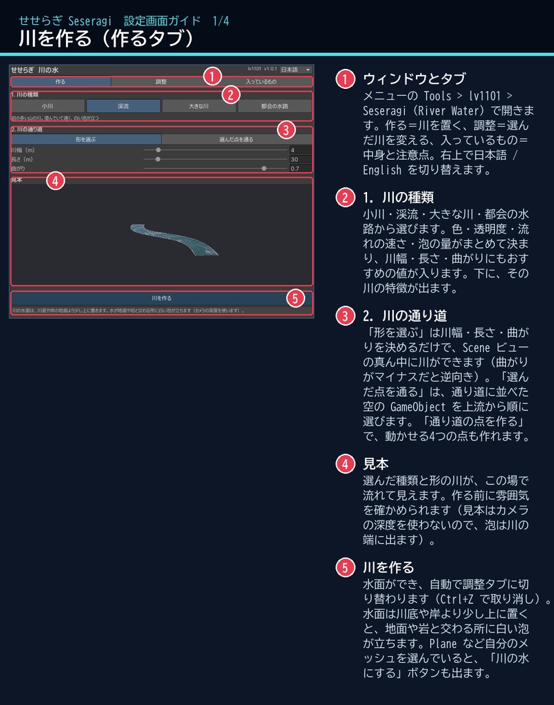 【VRChatワールド用】岩をよけて流れる川の水シェーダー「せせらぎ」【PC/Quest対応】