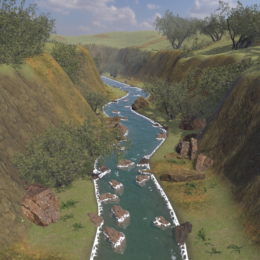 【VRChatワールド用】岩をよけて流れる川の水シェーダー「せせらぎ」【PC/Quest対応】