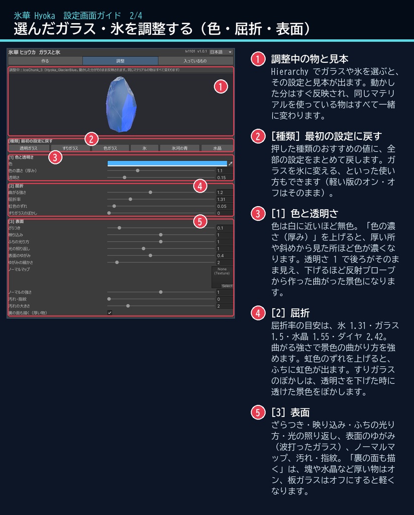 【VRChatワールド用】すりガラス・色ガラス・氷のシェーダー「氷華」【PC/Quest対応】