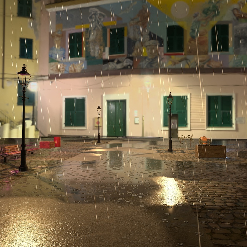 【VRChatワールド用】夜の街に降る雨と濡れた地面のシェーダー「雨降り」【PC/Quest対応】
