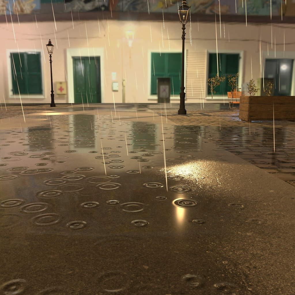 【VRChatワールド用】夜の街に降る雨と濡れた地面のシェーダー「雨降り」【PC/Quest対応】