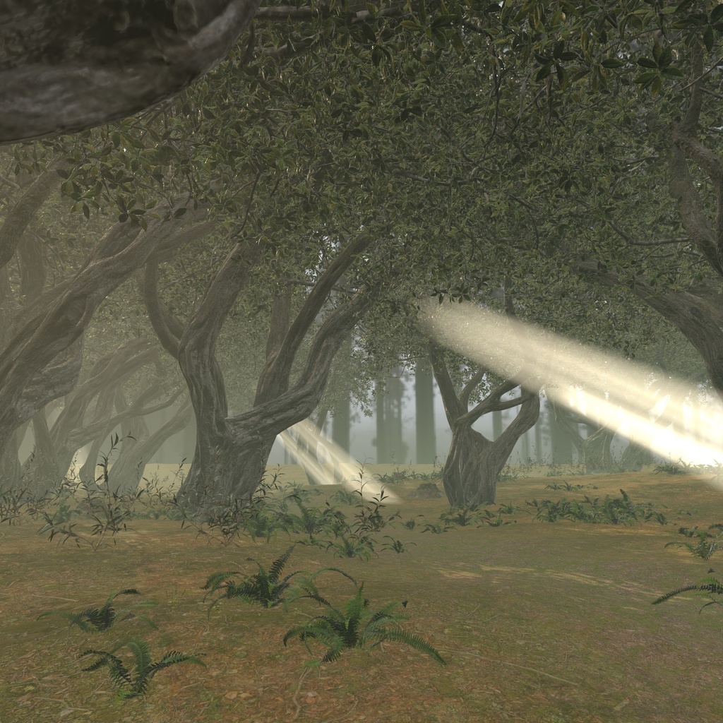 【VRChatワールド用】森に差す光の筋と流れる霧「霞」【PC/Quest対応】