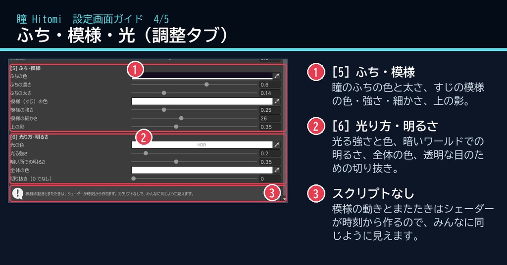 【VRChat・汎用】瞳に奥行きと光を足す目のシェーダー「瞳」(アバター用・PC)