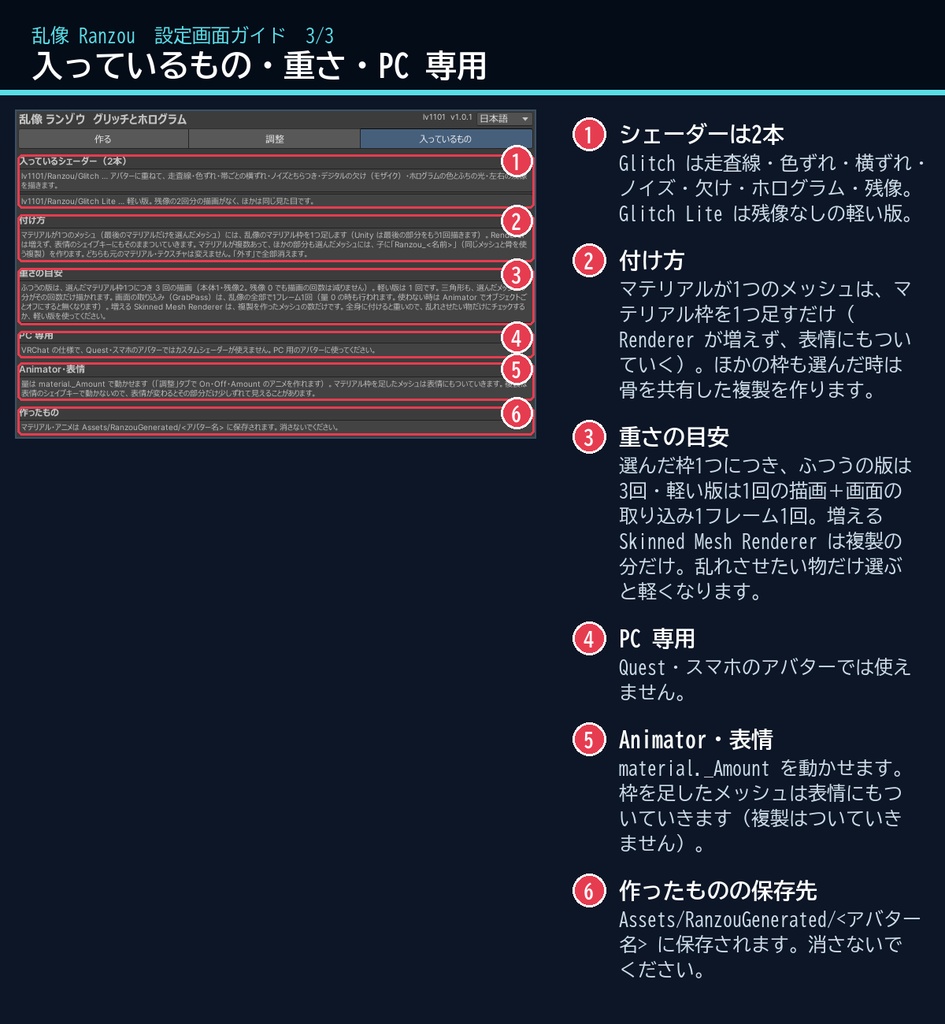 【VRChat】グリッチのシェーダー 乱像 ランゾウ Ranzou Glitch(アバター向け)