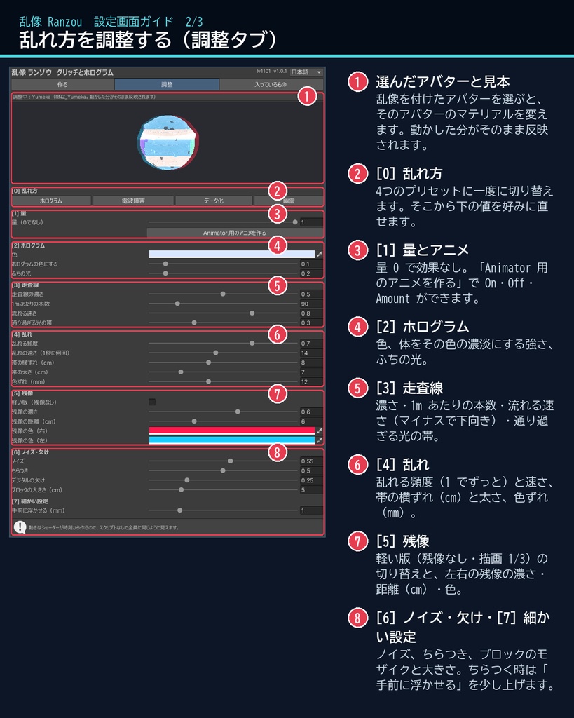 【VRChat・汎用】アバターが乱れるグリッチシェーダー「乱像」(アバター用・PC)