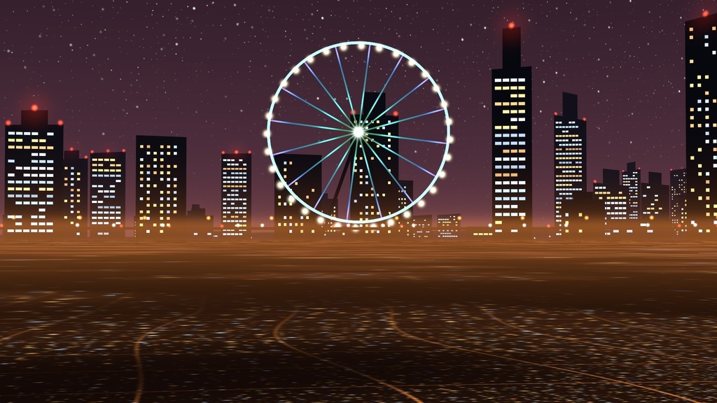 【VRChat】ワールドのまわりに街明かり・観覧車 夜景 ヤケイ Yakei Night City(ワールド向け)