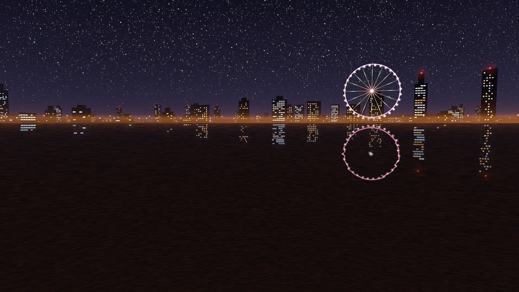 【VRChat】ワールドのまわりに街明かり・観覧車 夜景 ヤケイ Yakei Night City(ワールド向け)