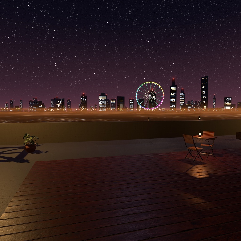 【VRChatワールド用】ワールドのまわりに街の灯りと観覧車「夜景」【PC/Quest対応】