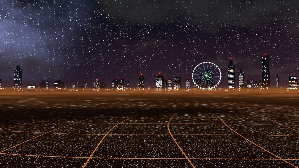 【VRChat】ワールドのまわりに街明かり・観覧車 夜景 ヤケイ Yakei Night City(ワールド向け)
