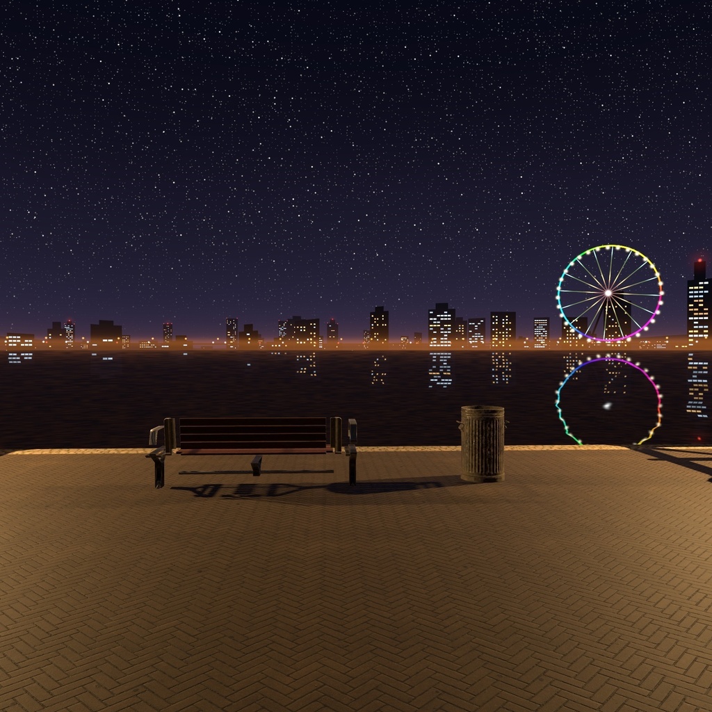 【VRChatワールド用】ワールドのまわりに街の灯りと観覧車「夜景」【PC/Quest対応】