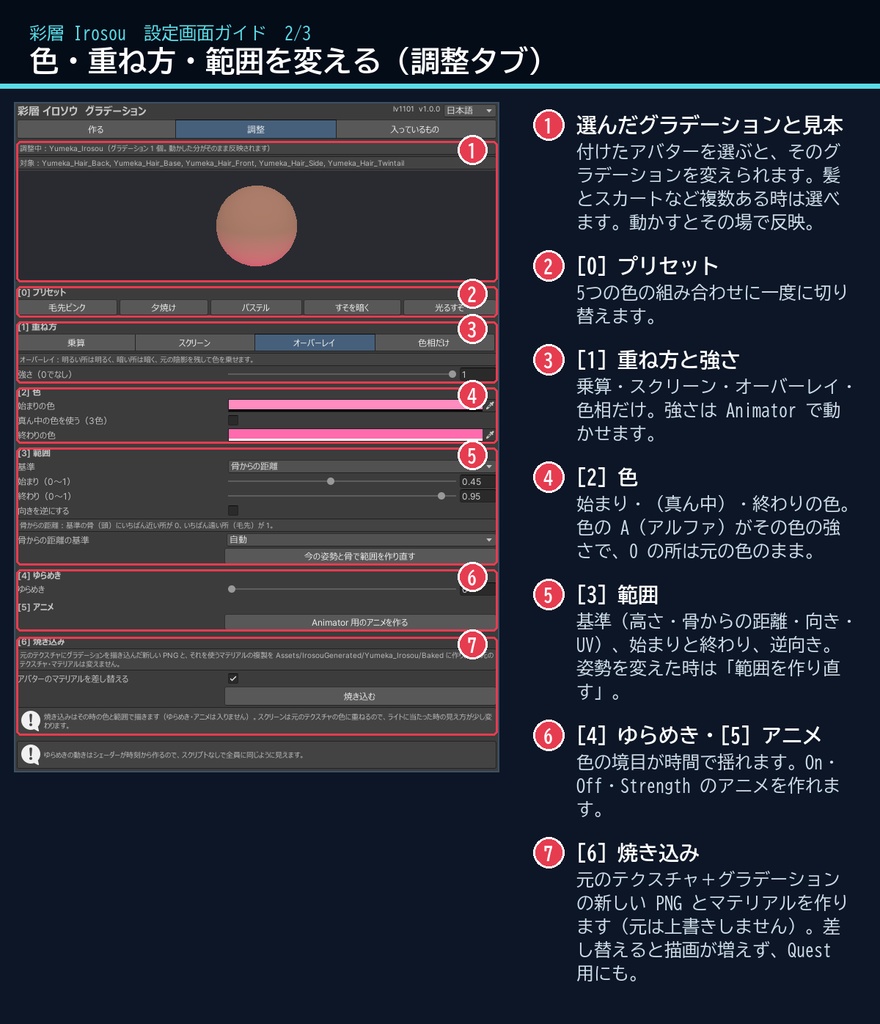 【VRChat】髪の毛先にグラデーションを重ねる「彩層」(アバター用・PC)