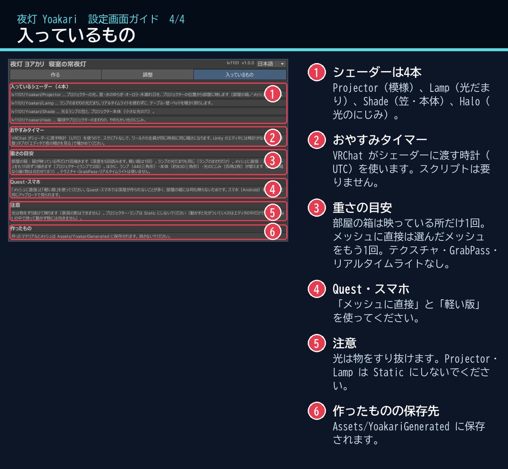【VRChatワールド用】寝室の天井に星空を映す常夜灯「夜灯」【PC/Quest対応】