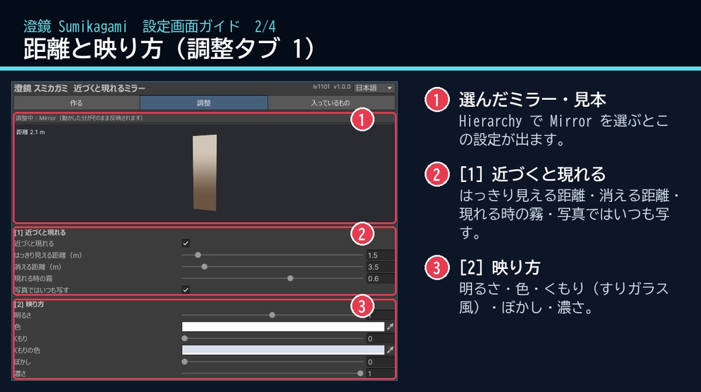 【VRChatワールド用】近づくとふわっと現れるミラー「澄鏡」【PC/Quest対応】