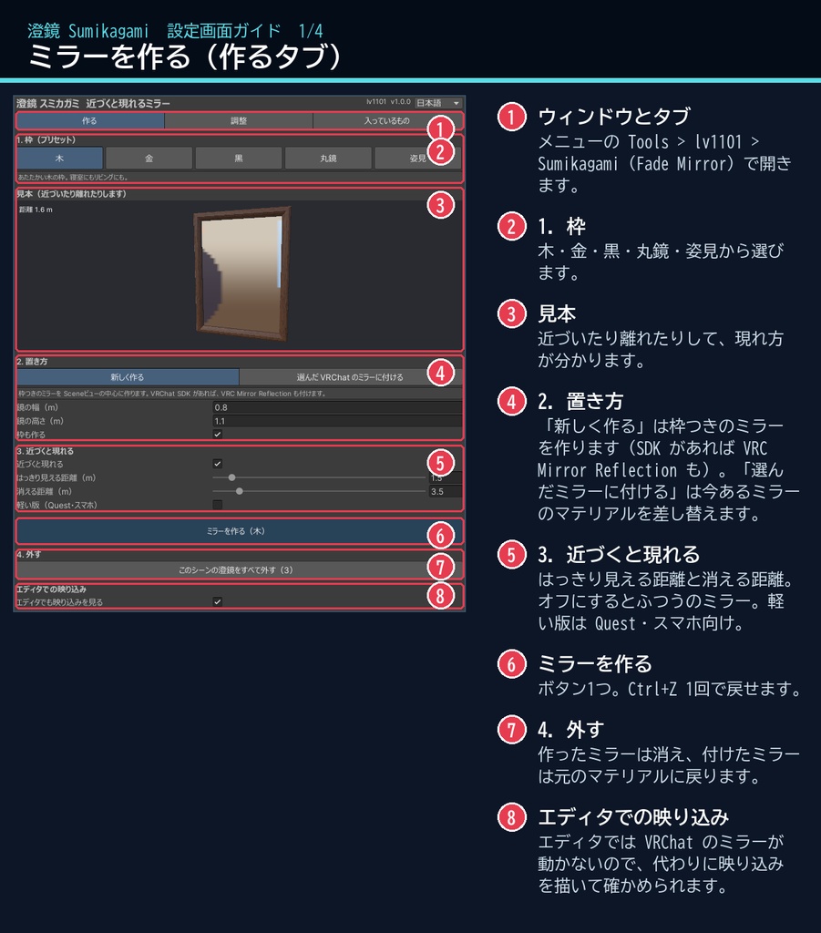 【VRChatワールド用】近づくとふわっと現れるミラー「澄鏡」【PC/Quest対応】