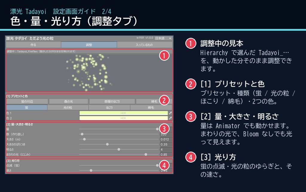 【VRChatワールド用】ふわふわ漂う蛍と光の粒「漂光」【PC/Quest対応】