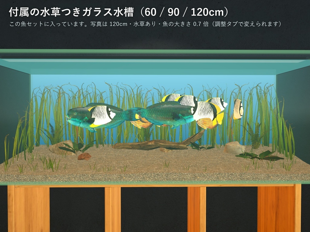 【VRChatワールド用】泳ぐ南の海の魚3種「碧」キンチャクダイ・チョウチョウウオ・ナンヨウブダイ【PC/Quest対応】