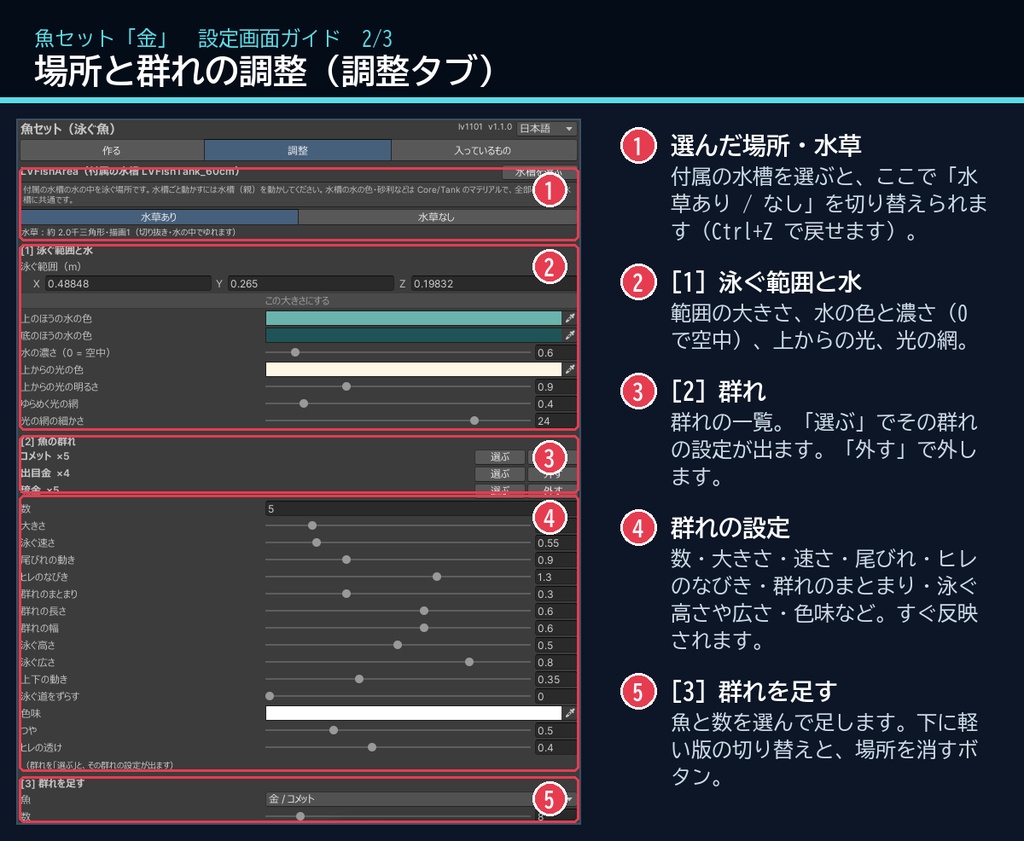【VRChatワールド用】泳ぐ金魚3種「金」琉金・出目金・コメット【PC/Quest対応】