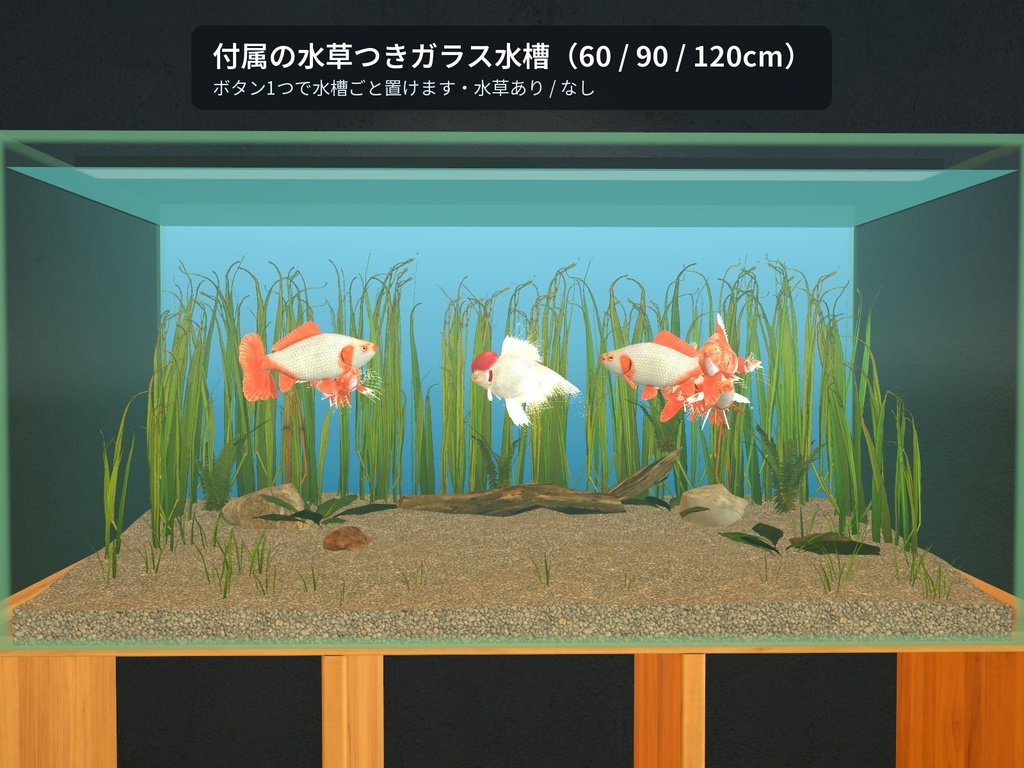 【VRChatワールド用】泳ぐ高級金魚3種「雅」土佐金・地金・オランダ獅子頭【PC/Quest対応】