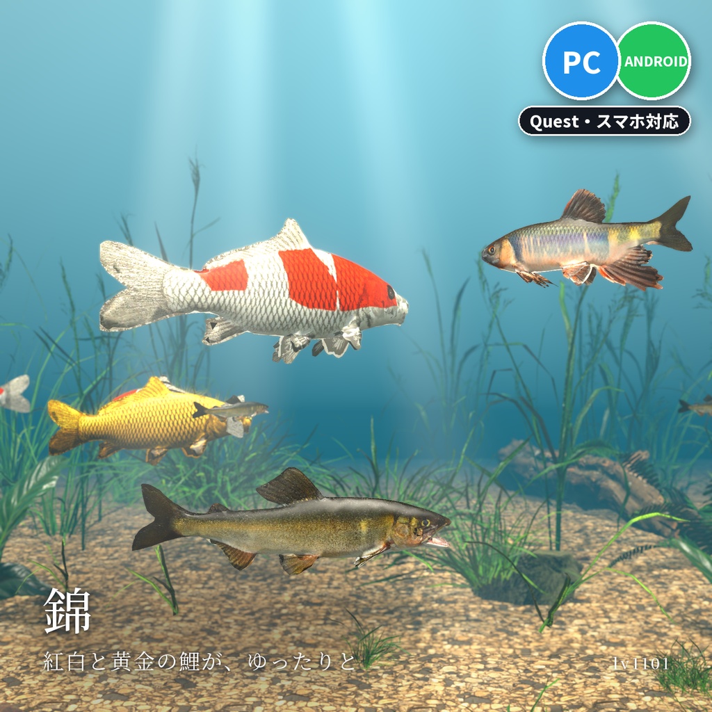 【VRChatワールド用】泳ぐ日本の川と池の魚3種「錦」錦鯉・アユ・オイカワ【PC/Quest対応】