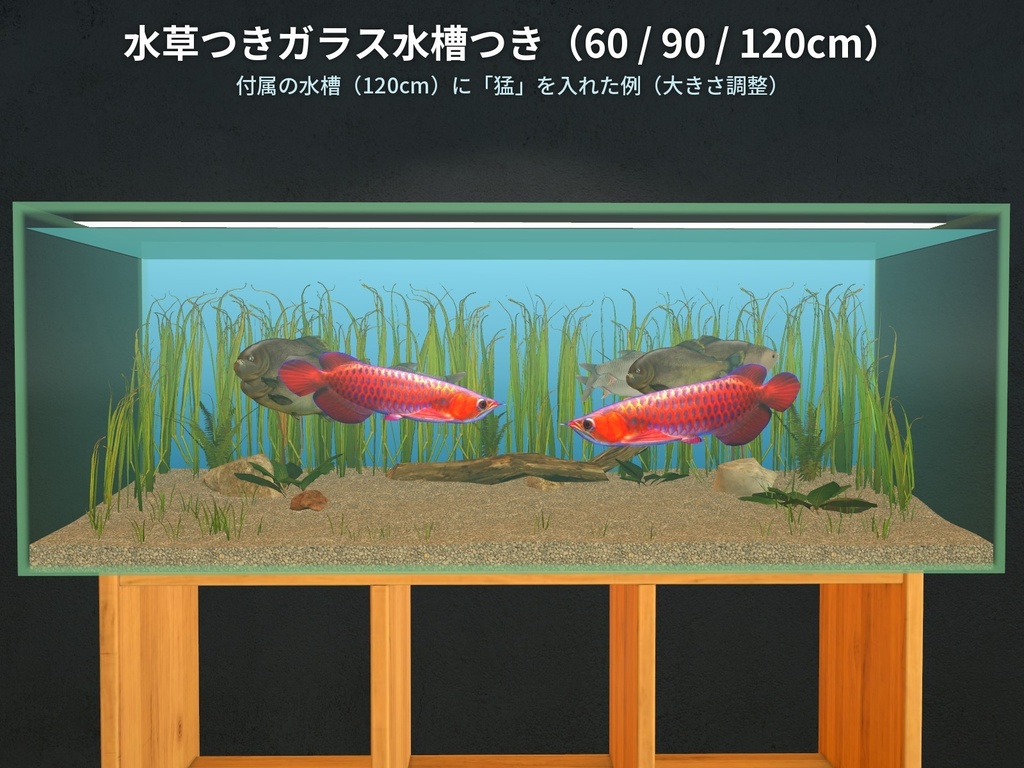 【VRChatワールド用】迫力の大型魚3種「猛」ピラニア・レッドアロワナ・ジャワバルブ【PC/Quest対応】