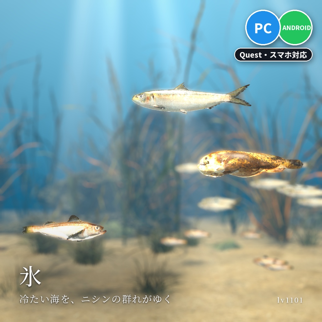 【VRChatワールド用】泳ぐ魚6セットまとめ「海の魚」南国・日本近海・北の海18種・水草つきガラス水槽つき・単品より500円お得【PC/Quest対応】