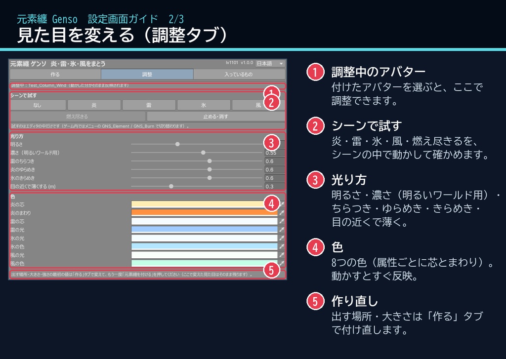 【VRChat・汎用】体・髪・手に炎・雷・氷・風をまとう「元素纏」(アバター用・PC)