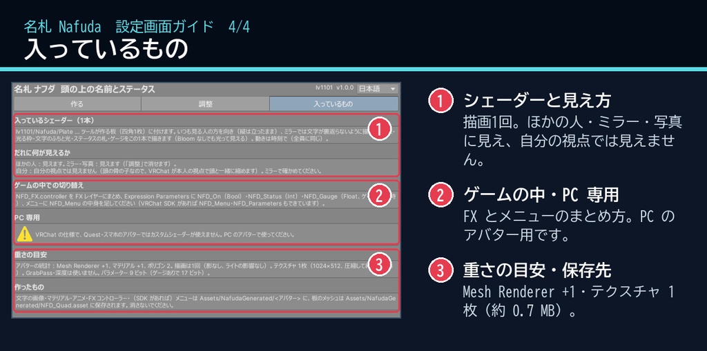 【VRChat・汎用】頭の上に名前・一言・ステータスを出す「名札」(アバター用・PC)