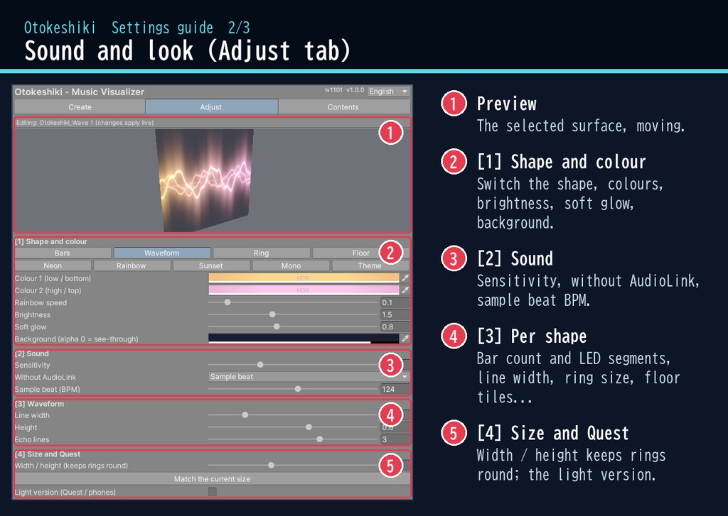 【VRChatワールド用】AudioLink の音で動くイコライザー・波形・床「音景」【PC/Quest対応】