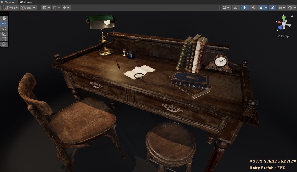 【ヴィンテージ・スタディ】書斎家具&デスクアクセサリーセット【VRChat対応】