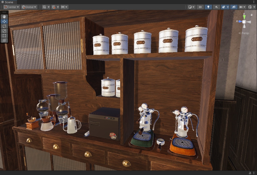 【3D小物】昭和レトロ 珈琲設備棚セット|小物 9点セット